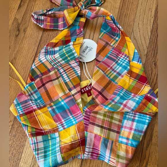 NWT SIZE 4 NWT BIRKENSTOCK + KAI PATCHWORK PLAID COTTON HALTER TOP - Picture 1 of 6